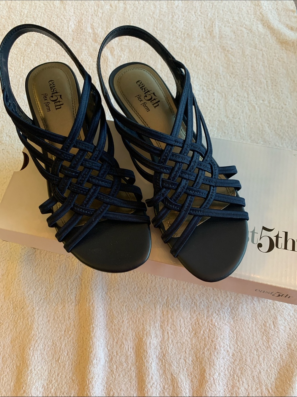 New East 5th Navy Strappy Woven Slingback Heels